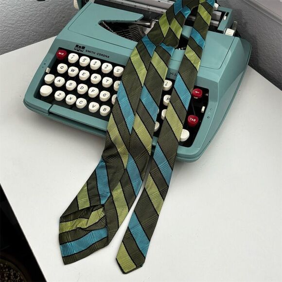 Striped Green and Blue Tie - Picture 3 of 4